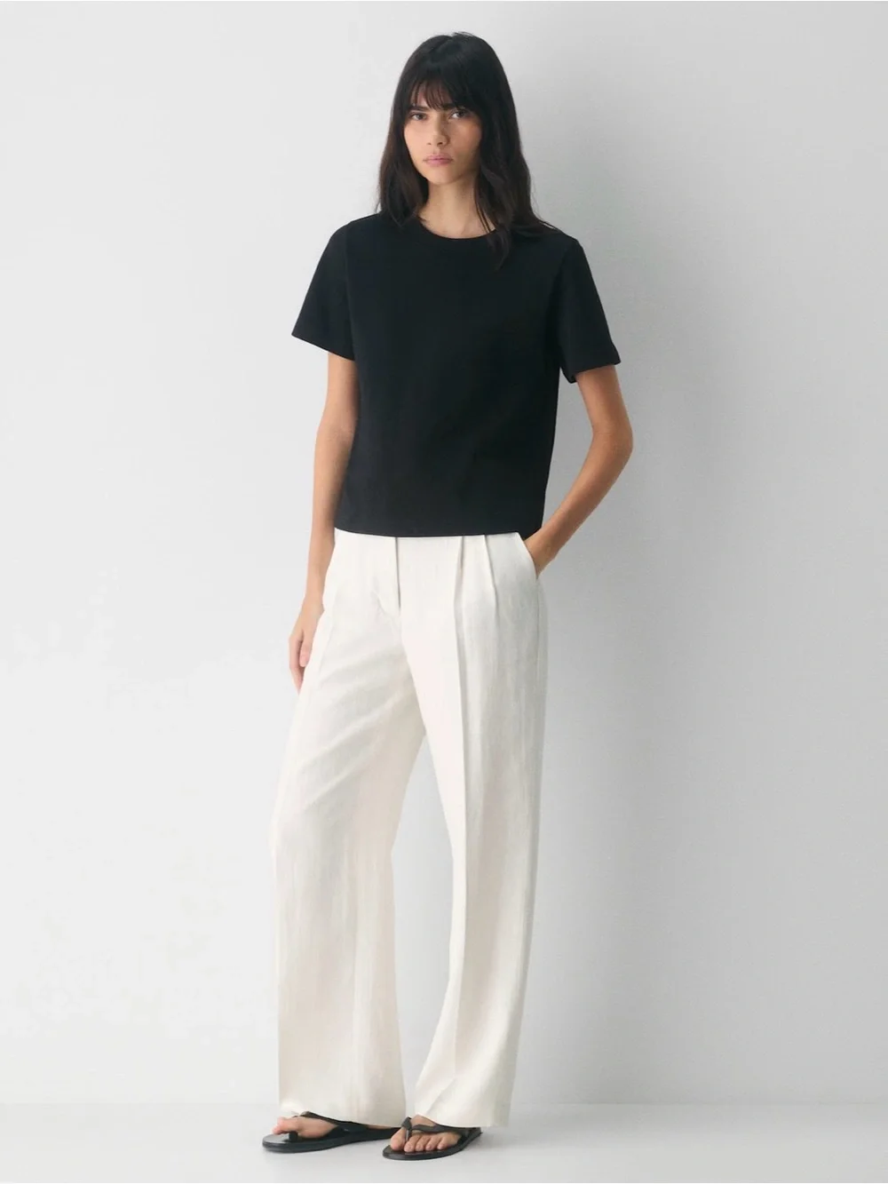 Classic Wide-Leg Linen-Blend Pants in White